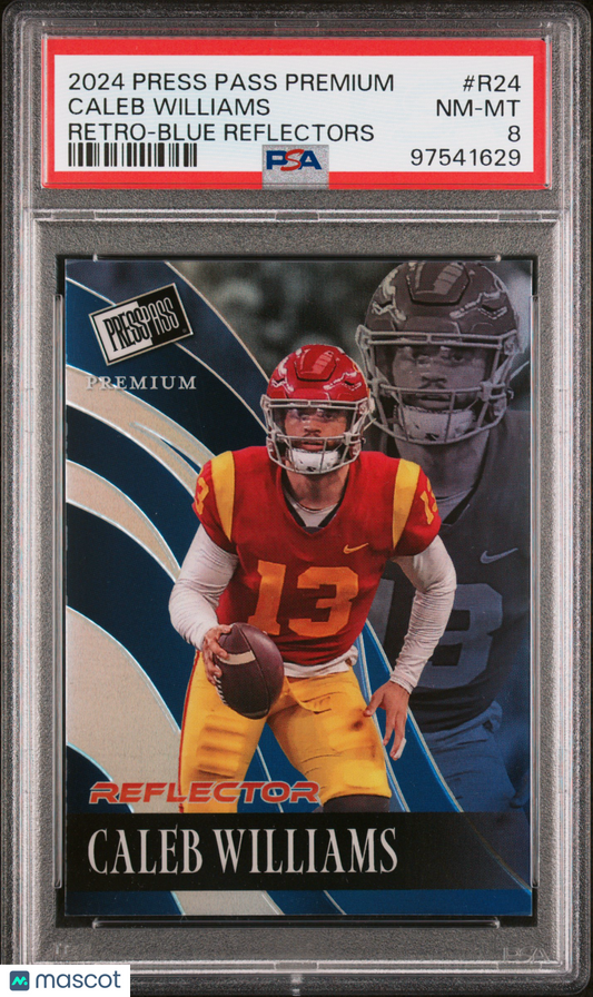 2024 Leaf Press Pass Premium Retro Caleb Williams #R24 Blue Reflectors PSA 8