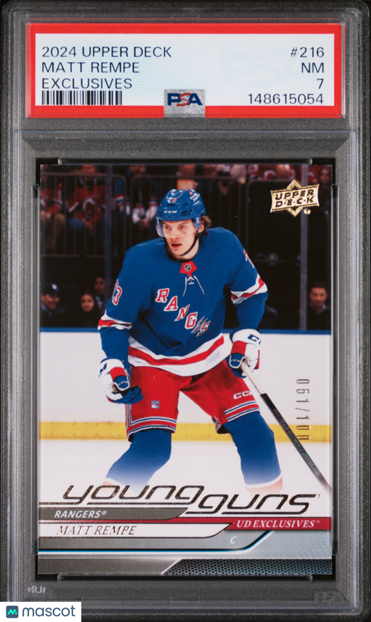 2024 Upper Deck - Matt Rempe #216 a - Young Guns Rookie - Exclusives /100 - PSA