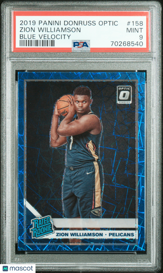 2019 Panini Donruss Optic- Zion Williamson #158 - Blue Velocity - ROOKIE - PSA 9