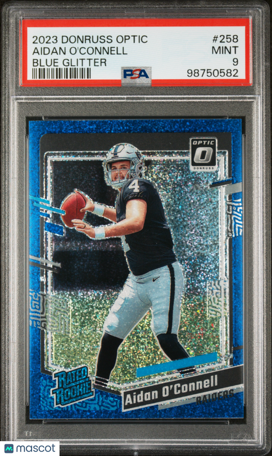2023 Panini Donruss Optic Aidan O'connell #258 Blue Glitter PSA 9