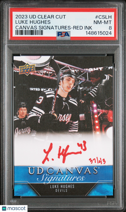 2023 UD Clear Cut - Luke Hughes - Canvas Signatures - Red Ink AUTO /43 - PSA