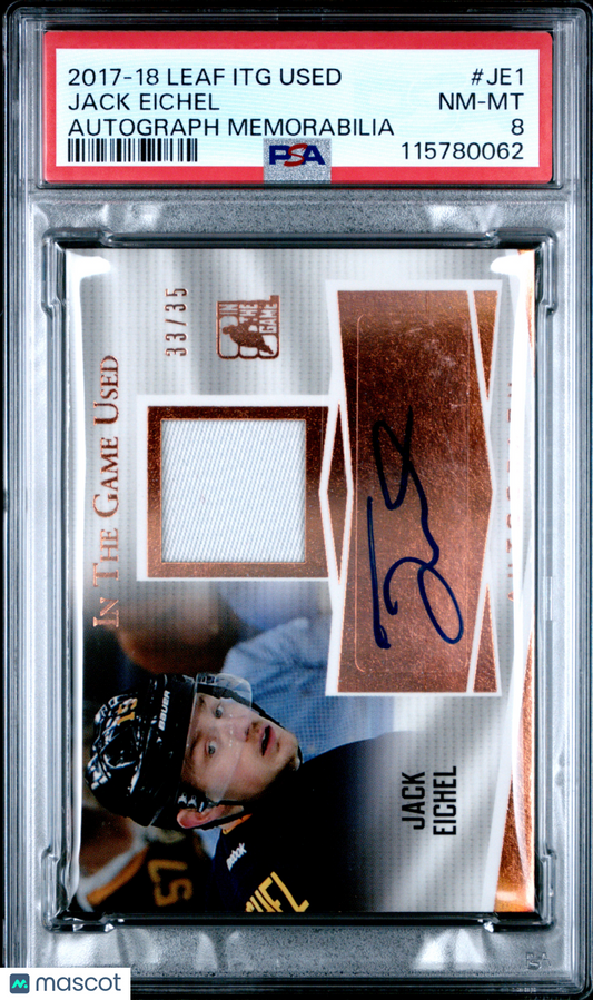 2017-18 Leaf - Jack Eichel - In The Game Used Mem - PLAYER WORN PATCH AUTO - PSA