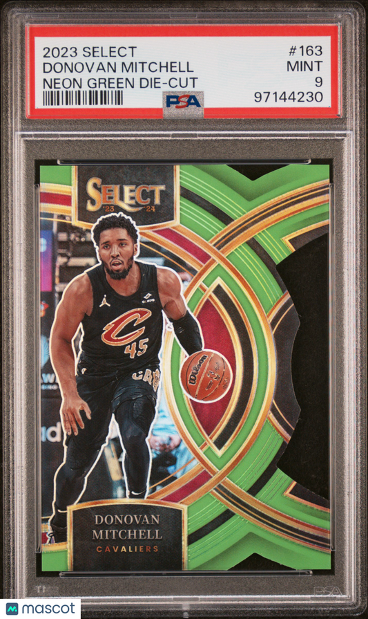 2023 Panini Select Donovan Mitchell - Die Cut Neon Green Prizm /75 - PSA 9 - /75