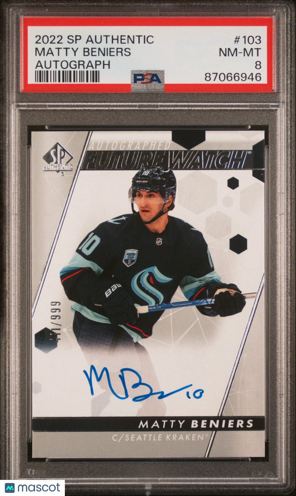 2022 SP Authentic Matty Beniers #103 Future Watch Autograph /999 ROOKIE PSA