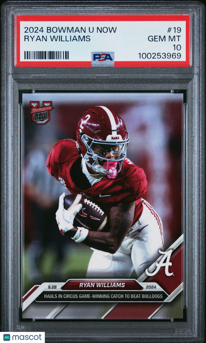 2024 Bowman U Now - Ryan Williams #19 b - Alabama WR - PSA 10