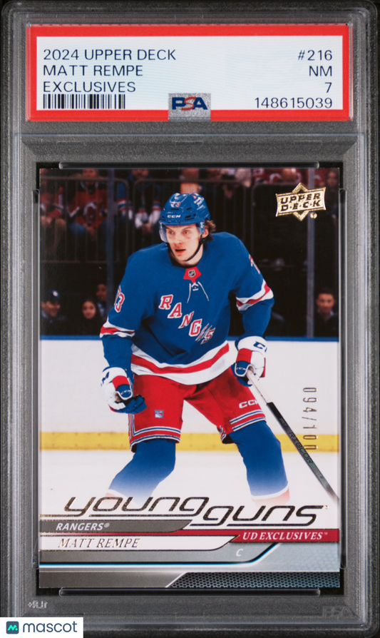 2024 Upper Deck - Matt Rempe #216 b - Young Guns Rookie - Exclusives /100 - PSA