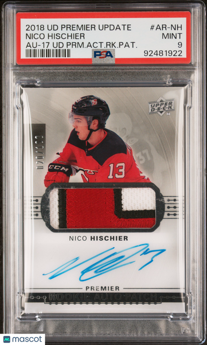 2018 Upper Deck Premier - Nico Hischier - ROOKIE PATCH AUTO - PSA 9 - RPA