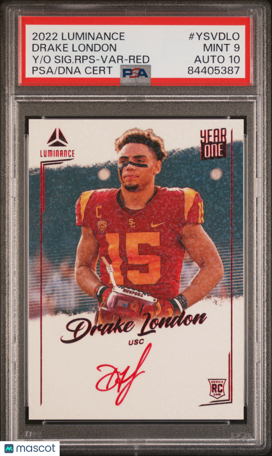 2022 Luminance - Drake London - Year One Sigs VARIATION RED AUTO - PSA 9 Auto 10