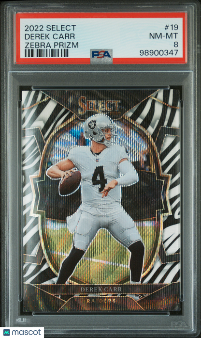 2022 Select - Derek Carr #19 - Zebra Prizm SSP - PSA - Zebra Raiders Color Match