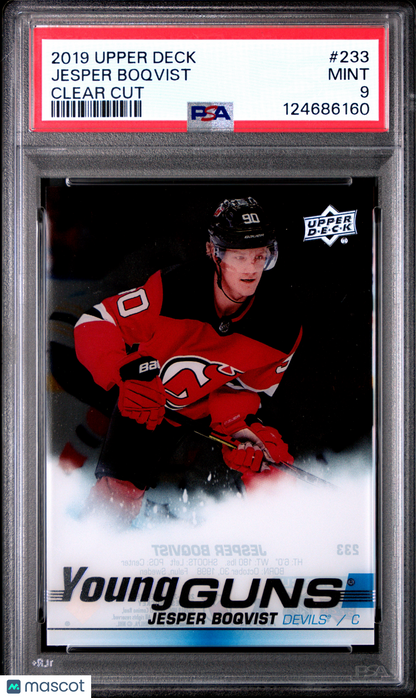 2019 Upper Deck - Jesper Boqvist #233 - YOUNG GUNS - Clear Cut - YG ROOKIE - PSA