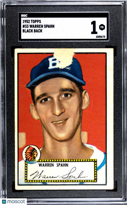 1952 Topps Baseball - Warren Spahn #33 - SGC 1