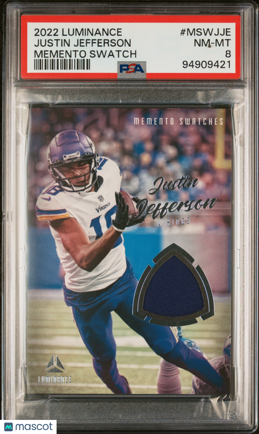 2022 Panini Luminance PLAYER WORN Justin Jefferson POP 1 #MSWJJE PSA 8 - POP 1