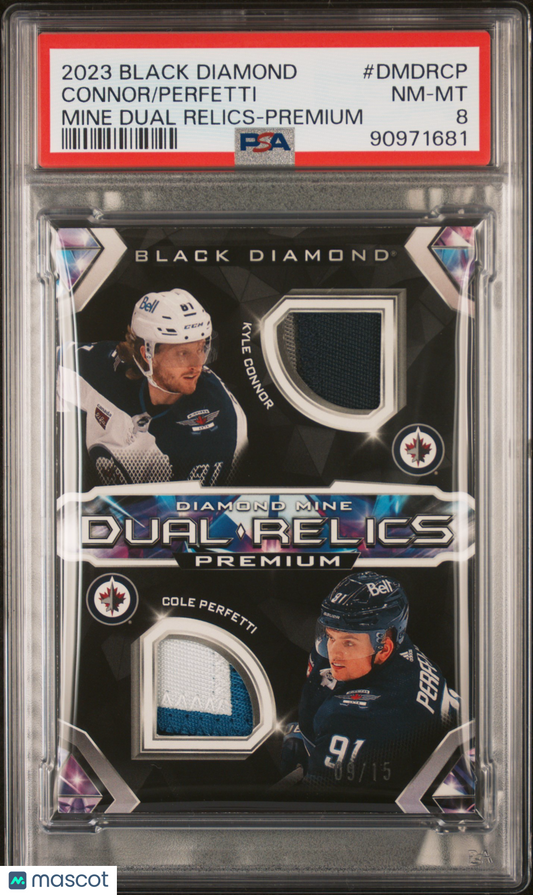 2023 UD Black Diamond- Cole Perfetti + Kyle Connor - PSA - Dual Relics GAME USED
